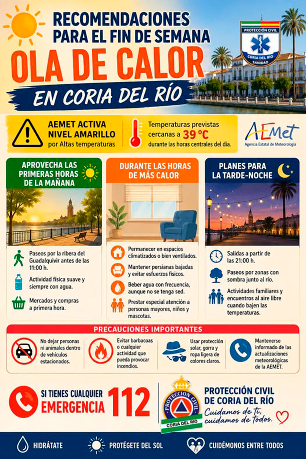 Protección Civil de Coria ofrece recomendaciones  para afrontar las altas temperaturas de este fin de semana