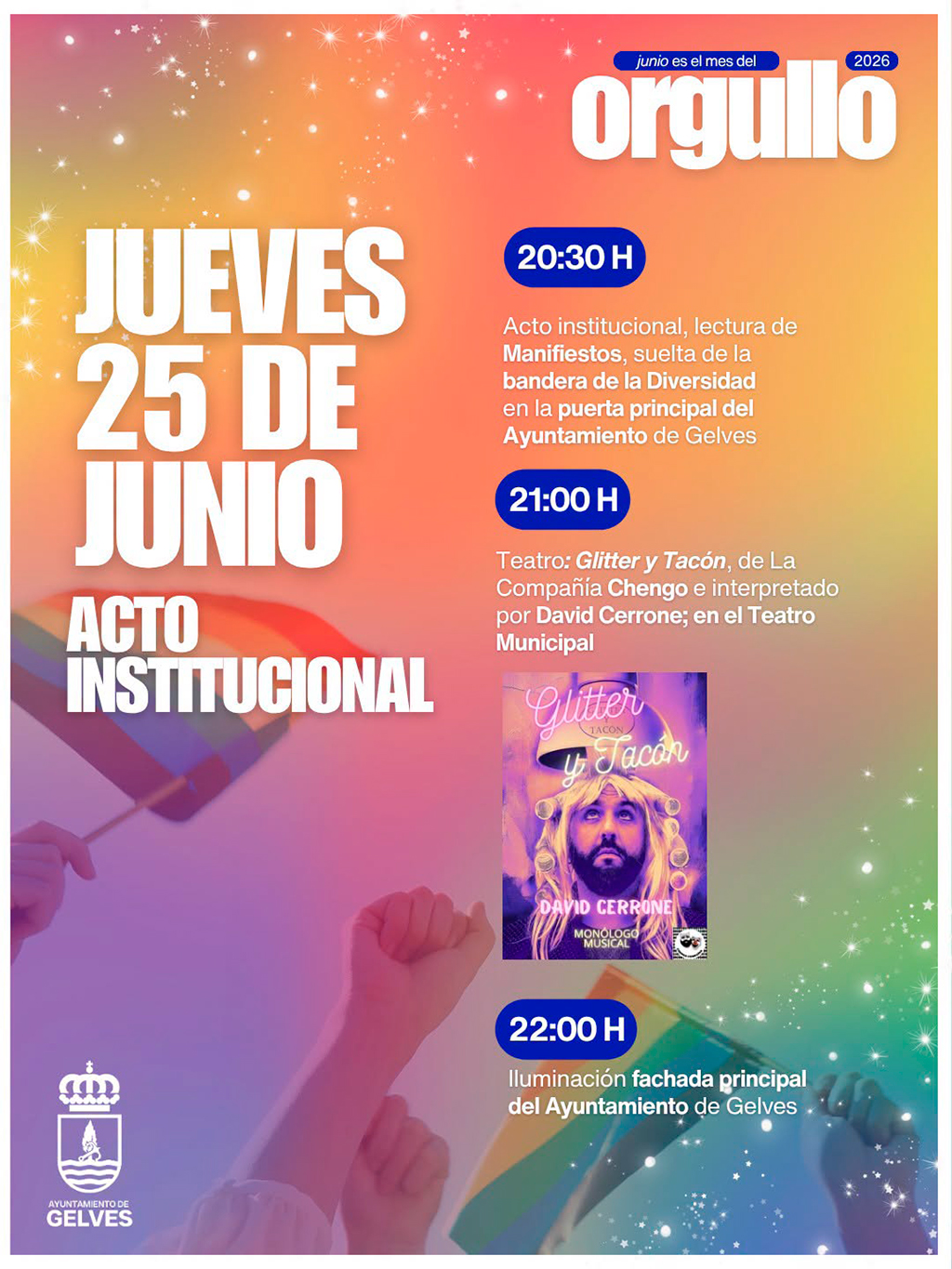 Gelves programa el acto institucional del Orgullo y el espectáculo musical “Glitter y Tacón”
