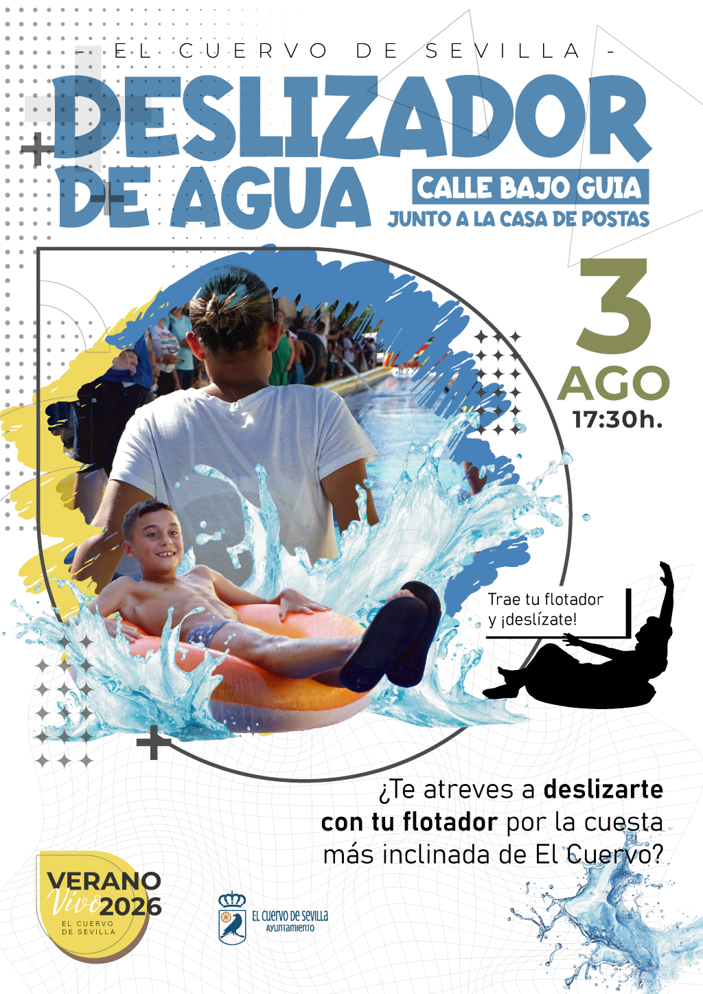 El Cuervo de Sevilla refresca el verano con la tercera edición del Deslizador de Agua gigante en la calle Bajo Guía
