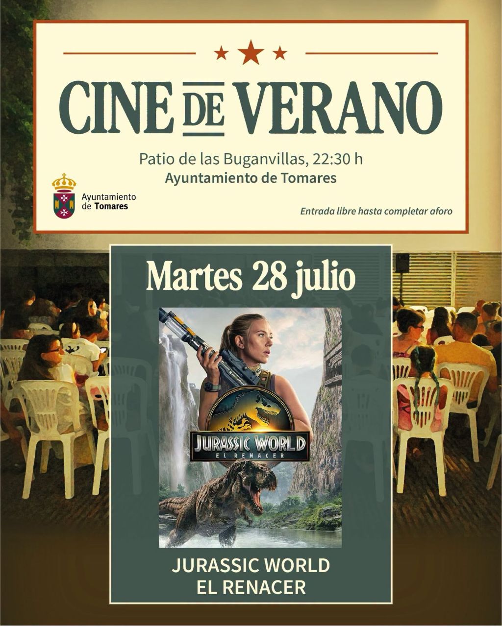 Los dinosaurios invaden el Cine de Verano de Tomares con ‘Jurassic World: El renacer’
