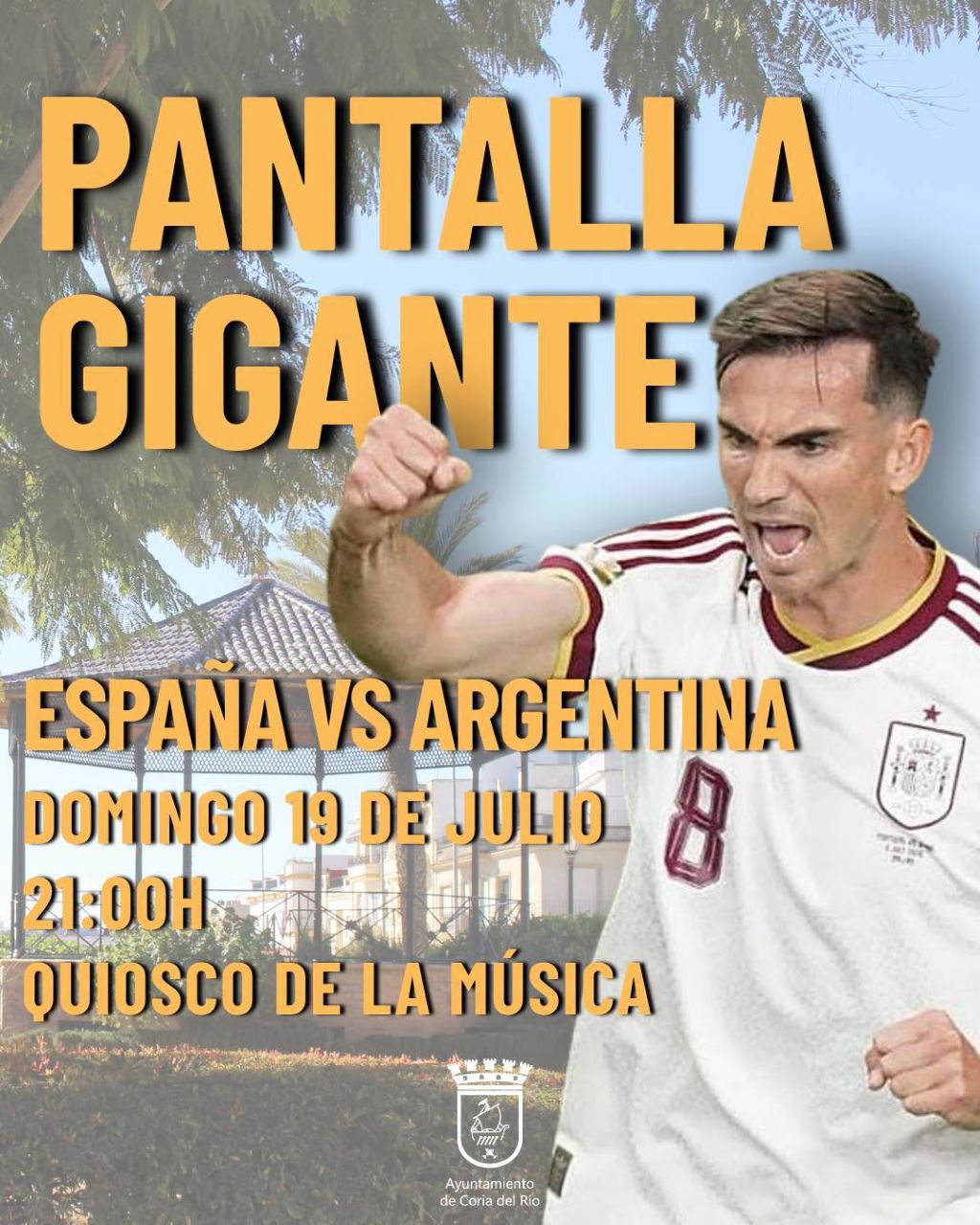 Coria del Río traslada al Quiosco de la Música la pantalla gigante para seguir la final del Mundial