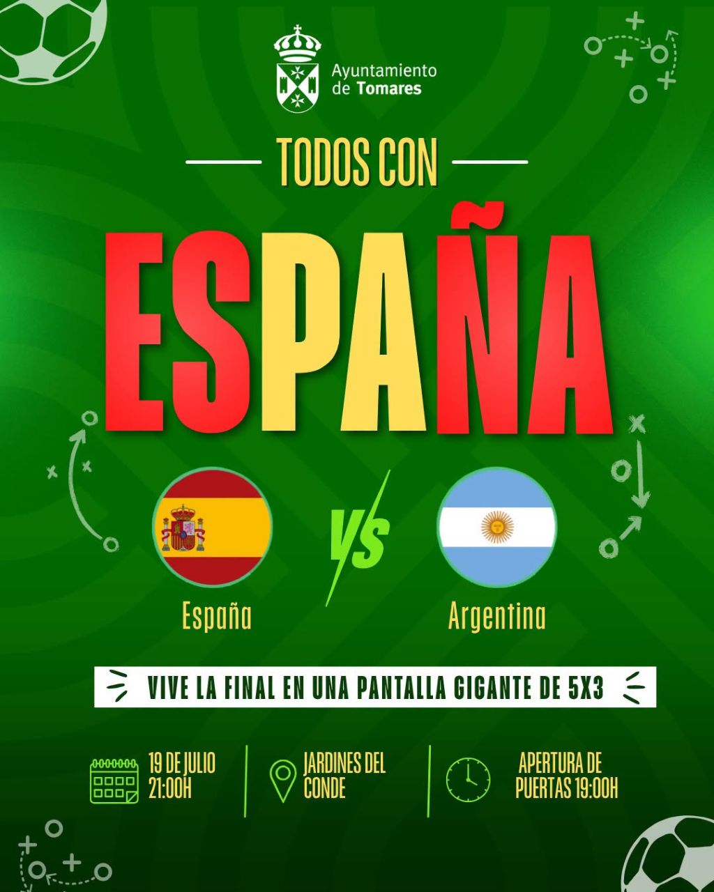 Tomares volverá a animar a la Selección Española con una pantalla gigante para vivir la final del Mundial 2026