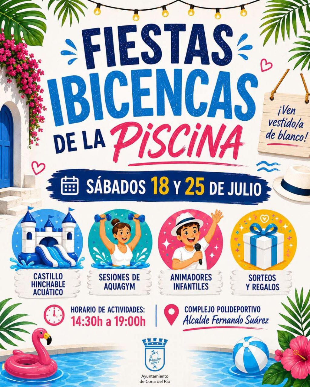 Coria del Río celebra una fiesta ibicenca en su piscina municipal de verano